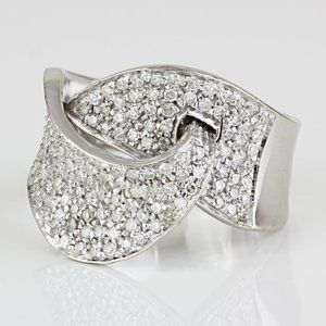 14K White Gold & Pave Diamond Concave Wave Cocktail / Anniversary Band Ring